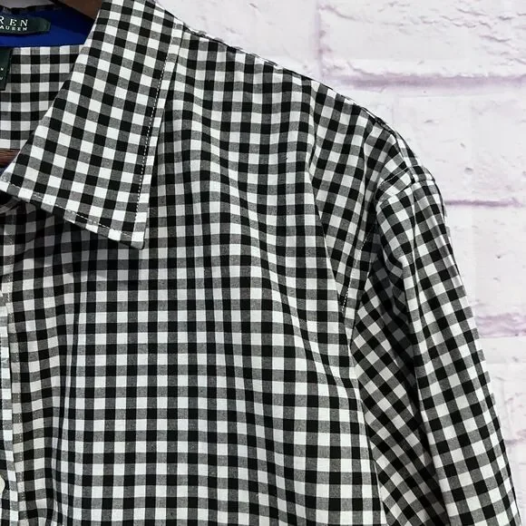 Lauren Ralph‎ Lauren Womens Plus 3X Black White Gingham Button Up Shirt Blouse - Picture 4 of 15